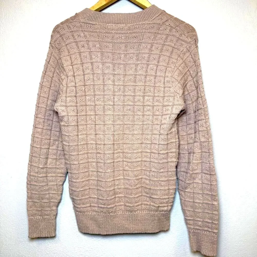 Vtg Spire California Tan Knit Sweater Women's‎ L Grandpa *Flaw